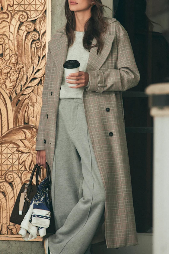 Elevated Weather Grey Plaid Belted Trench Coat | Lulus