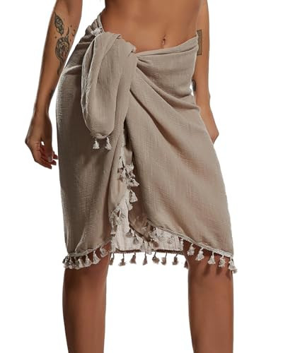 Eicolorte Beach Sarong Pareo Womens Semi-Sheer Swimwear Cover Ups Short Skirt with Tassels | Amazon (US)