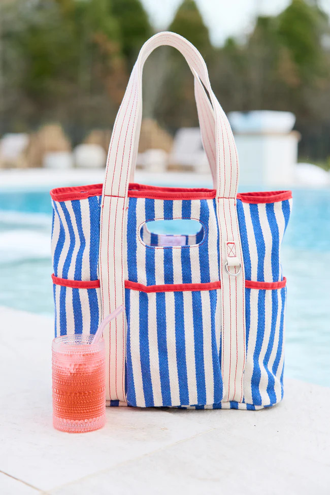 Ty Blue Varsity Stripe Tote | Pink Lily