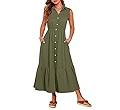 ANRABESS Womens Summer Button Down Maxi Shirt Dress Sleeveless Collared Tiered Work Dresses Beach... | Amazon (US)