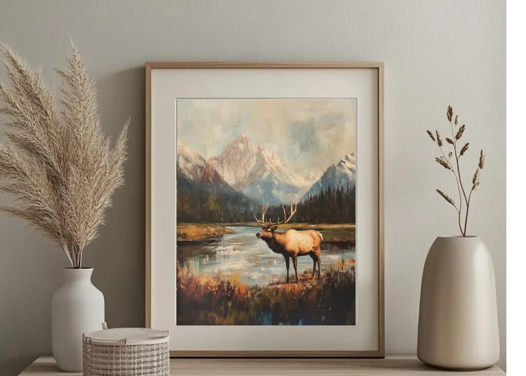 Elk Oil Painting Downloadable Print, Mountain's Artwork, Oil Painting Artwork, Elk Oiling Paintin... | Etsy (US)