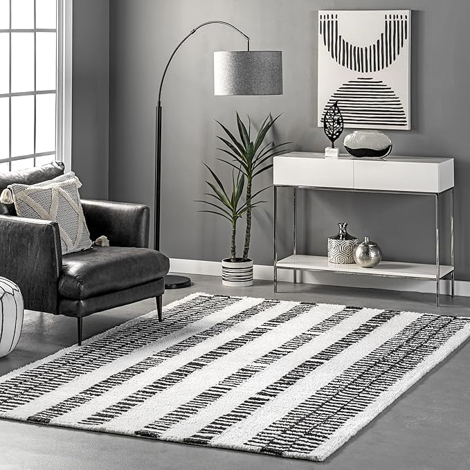 nuLOOM Kasha Striped Modern Area Rug, 6' x 9', Gray | Amazon (US)