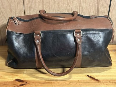 Vintage M LONDON Leather Weekender Travel Duffle 20" Bag Satchel Black/Brown USA | eBay US