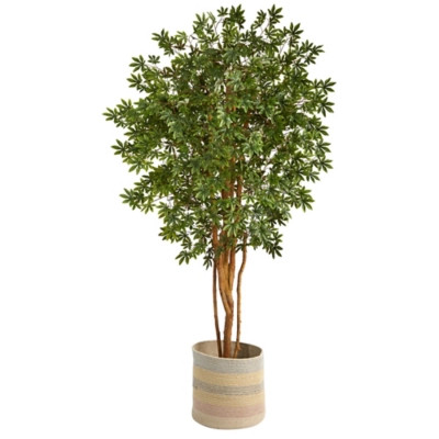 6' Japanese Maple Artificial Tree in Handmade Natural Cotton Multicolored Woven Planter | Ashley Homestore