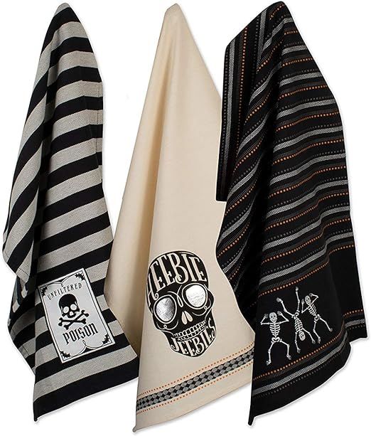 DII Halloween Collection Embellished Dishtowel Set, 18x28, Skeleton 3 Piece | Amazon (US)