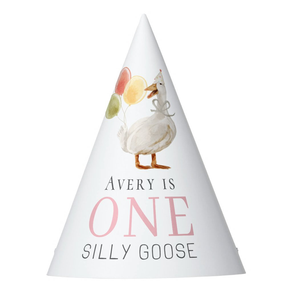 One Silly Goose Pink Girl 1st Birthday Party Hat | Zazzle