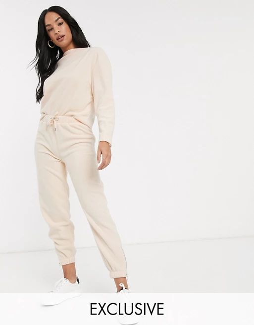 Micha Lounge relaxed sweatpants with zip cuffs in fleece two-piece | ASOS (Global)