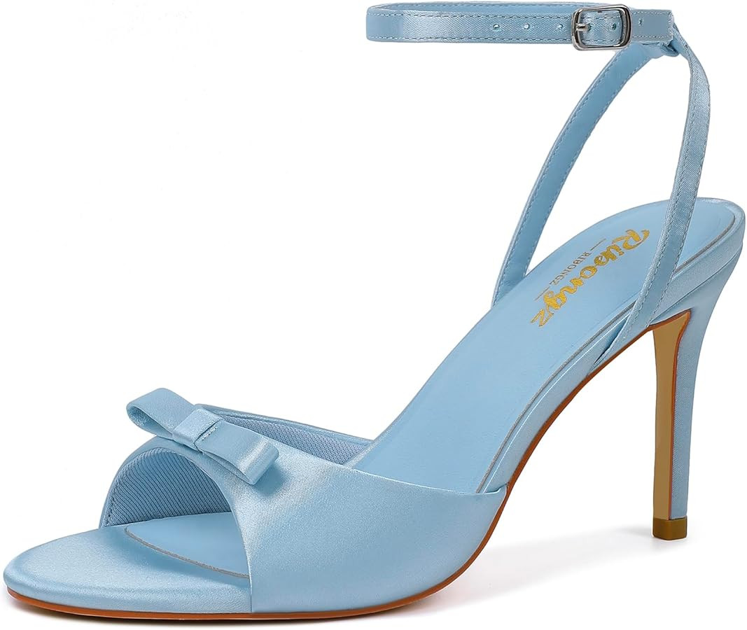 RIBONGZ Women's High Heels Round Open Toe Sexy Kitten Sandals Stiletto Heeled Pumps Ankle Strap B... | Amazon (US)