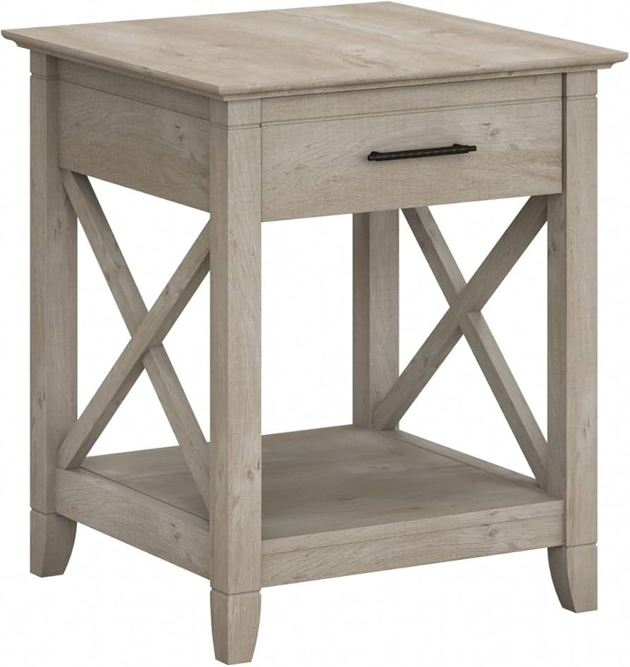 Bush Furniture Small End Table with Storage, Modern Farmhouse Style Side Surface with Shelves, Ke... | Amazon (US)