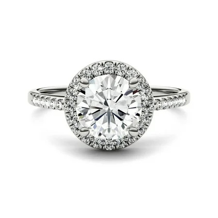14K White Gold Moissanite by Charles & Colvard Round Halo Ring 1.82 DEW | Walmart (US)