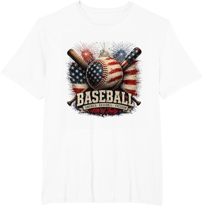 Patriotic Baseball USA Flag Graphic Design T-Shirt | Amazon (US)