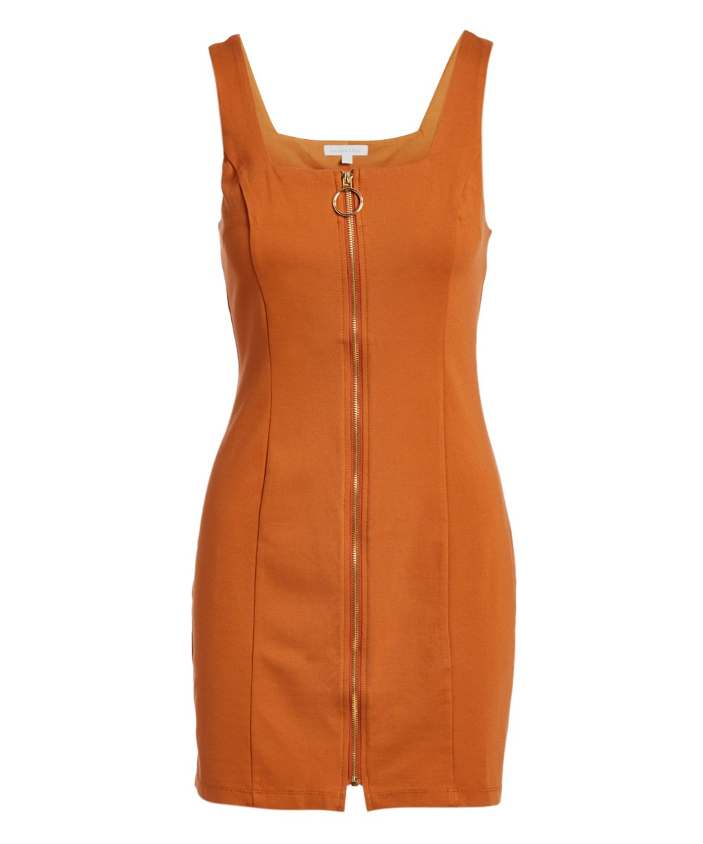 Bailey Blue Women's Casual Dresses RUST - Rust Zip-Front Bodycon Dress - Women | Zulily