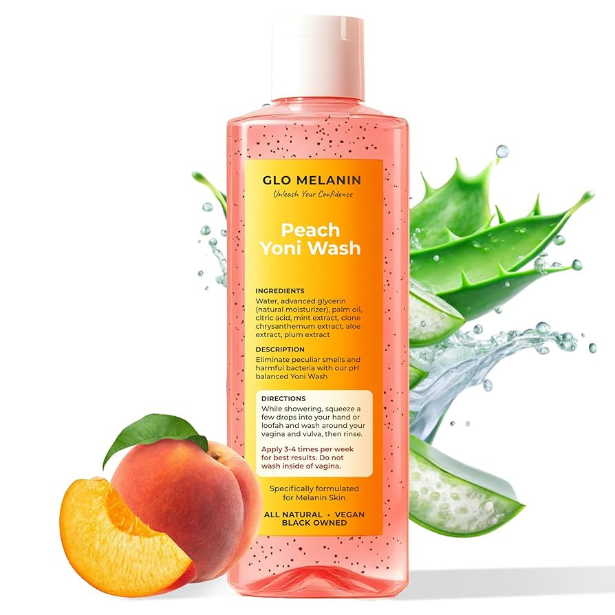 Glo Melanin Peach Yoni Wash with Aloe Vera, All Natural Feminine Wash for Women pH Balance, Hygie... | Amazon (US)