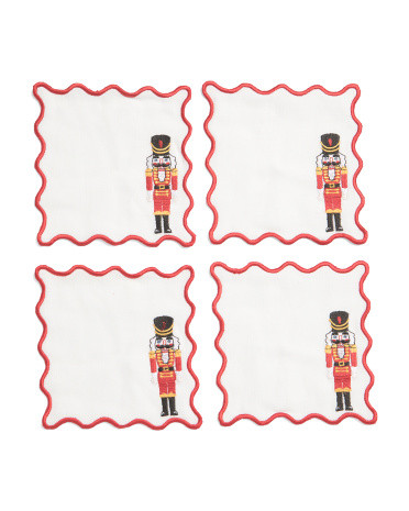 Set Of 4 Linen Nutcracker Embroidered Coasters | TJ Maxx
