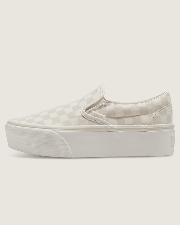 Vans Classic Slip-On Checkerboard Stackform Shoes (Marshmallow White / Turtledove Beige) - 10.5 Men 12.0 Women | Vans (US)