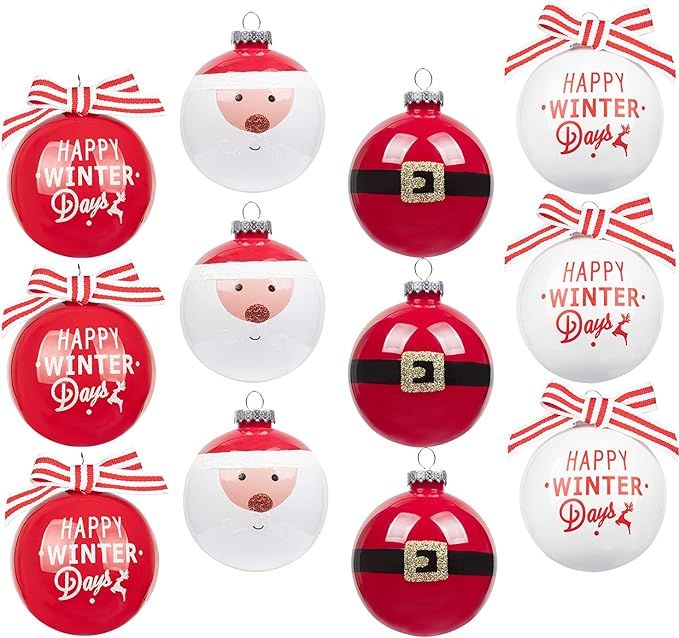 KI Store Red and White Christmas Balls Ornament 12ct Shatterproof 3.15-Inch Tree Ball Cute Santa ... | Amazon (US)