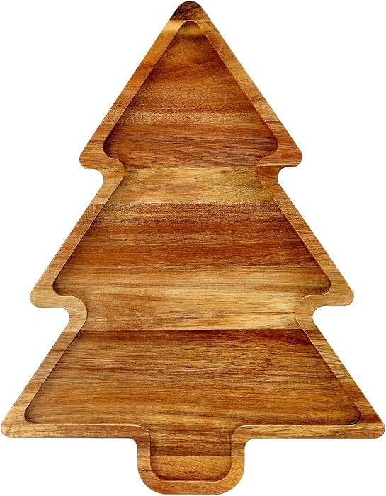 Acacia Wood Christmas Tree Tray Gift Ideas Decorative Xmas Platters Serving Dish Wooden Snack Cha... | Amazon (US)