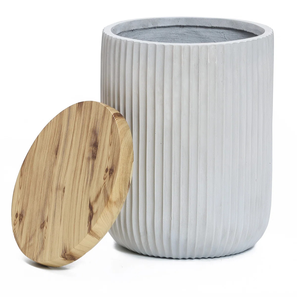 Tommen 17.4" H Cement Patio Table with Storage, Fluted Round End Table | Wayfair North America