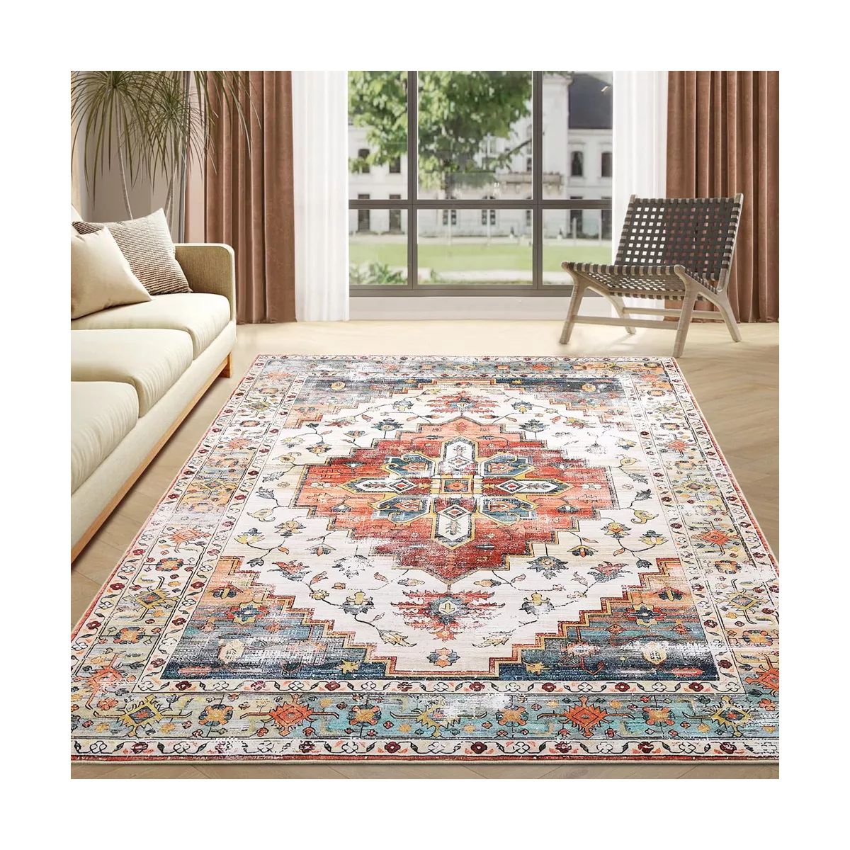 Washable Rug,  Area Rug with Non Slip Vintage Boho Area Rug Medallion Floor Carpet | Target