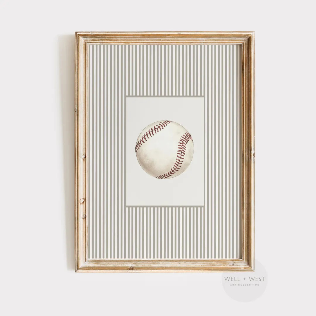 Baseball Print | Vintage Style Illustration | Boys Room Baseball Printable | Office Decor | Strip... | Etsy (US)