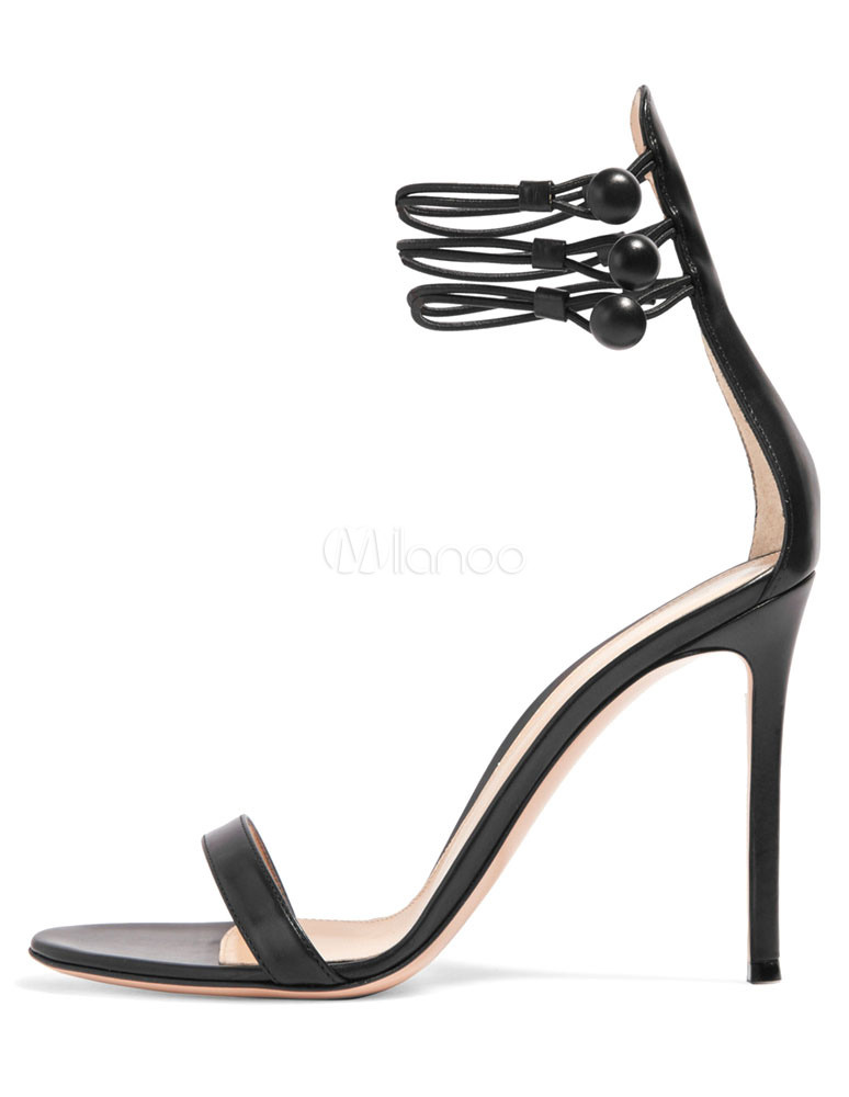 Black Bridal Sandals High Heel Ankle Strap Sexy Open Toe Evening Shoes | Milanoo