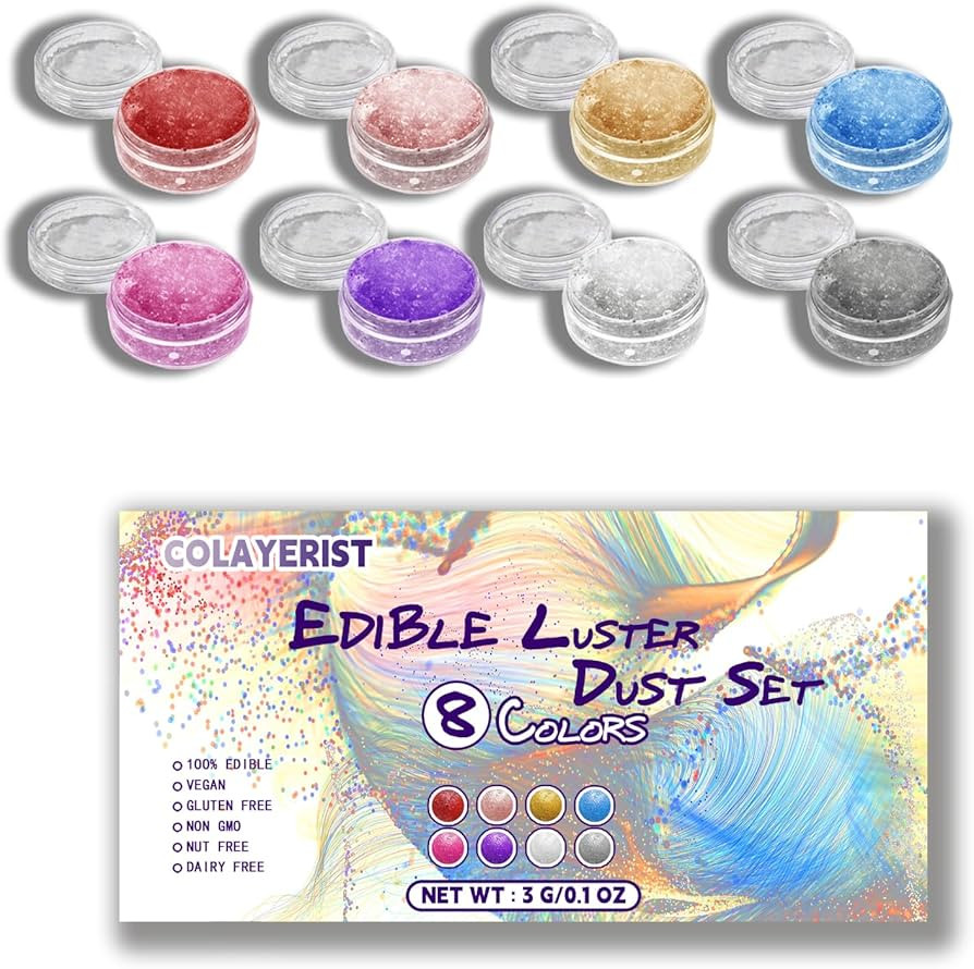 COLAYERIST Edible Glitter, 8 Colors Edible Glitter for Cocktails Drinks Cakes Cookies, Vegan Lust... | Amazon (US)