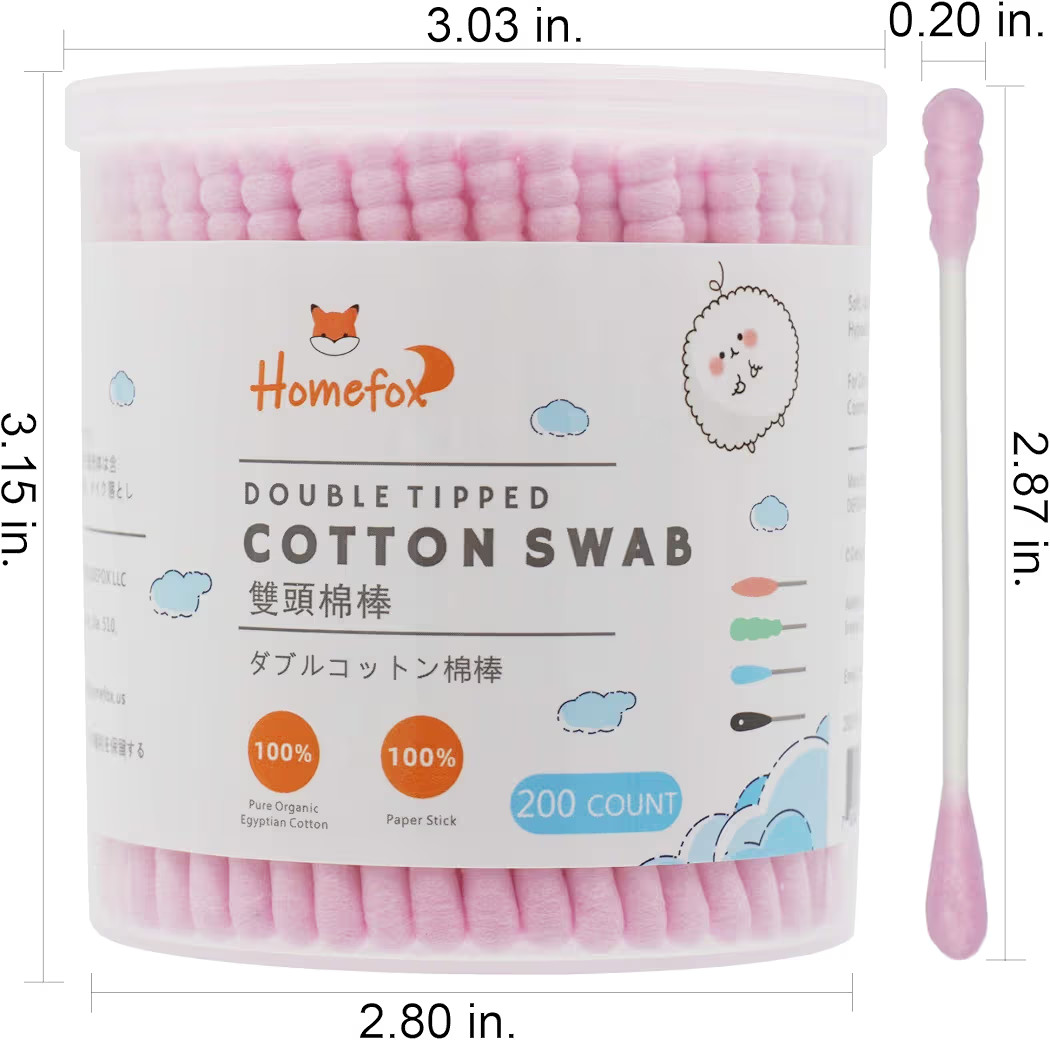 Pink Cotton Swabs Spiral - 200 Count Organic Cotton Buds Double Side Tightly Wrapped Cotton Tips Paper Stick Soft Gentle Lint-Free Cruelty-Free, Round & Spiral (Pink) | Amazon (US)