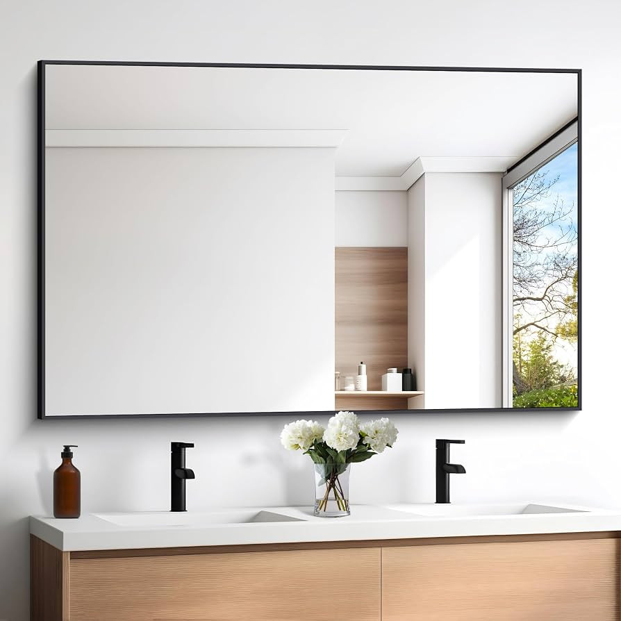 DESBING Black Bathroom Mirror for Wall, 60x40 Inch Rectangle Mirrors with Metal Frame, Modern Van... | Amazon (US)