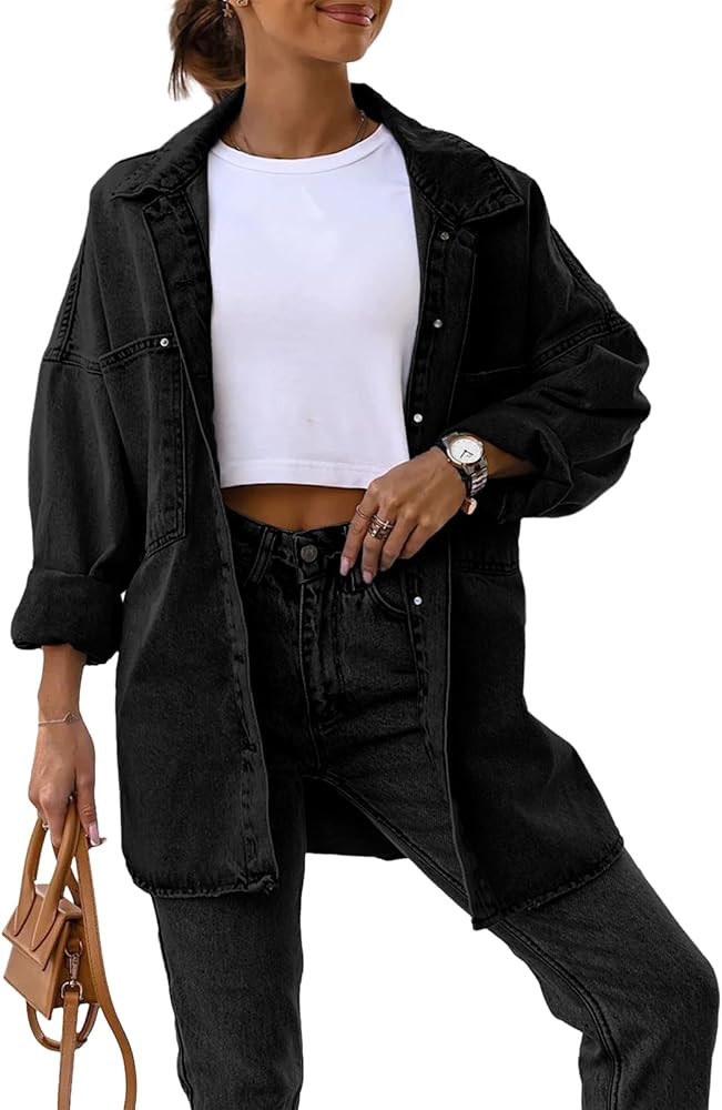 Saodimallsu Women's Oversized Denim Jackets Casual Button Down Long Boyfriend Jean Coats with Poc... | Amazon (US)