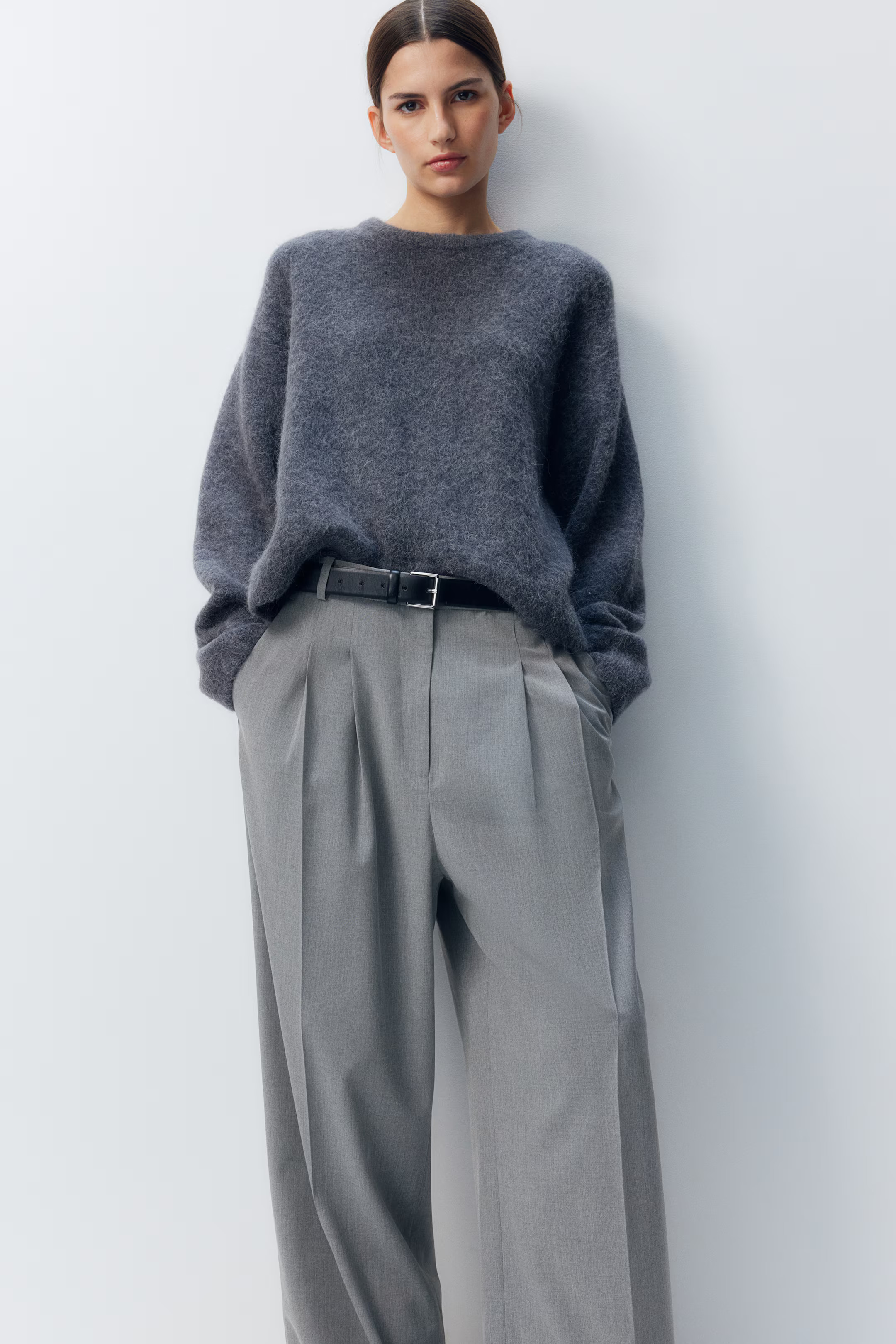 Wide trousers - Grey - Ladies | H&M GB | H&M (UK, MY, IN, SG, PH, TW, HK)