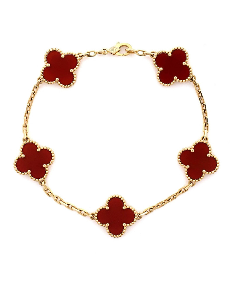Pre-Owned Van Cleef & Arpels Vintage Alhambra 5 Motifs Bracelet 18K Gold and Carnelian | Bloomingdale's (US)