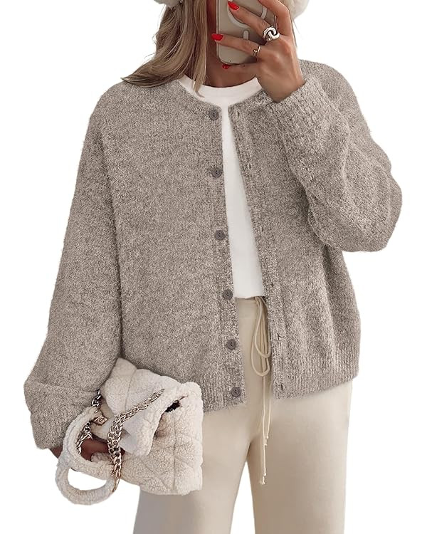 LILLUSORY Womens Crew Neck Chunky Button Down Cardigan Sweater Fall Outfits 2025 | Amazon (US)