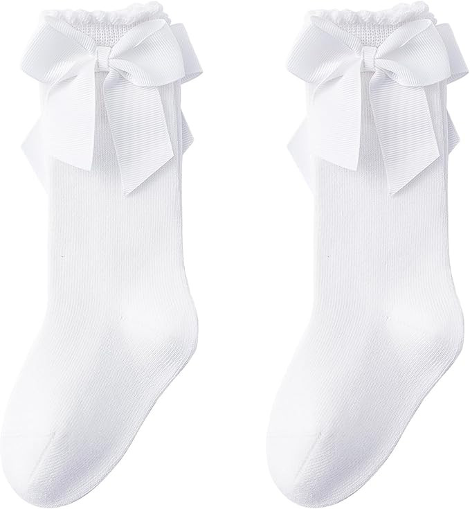 Mini Angel Baby Knee High Socks - Toddler Long Cotton Tube Stockings With Bow Ruffles for Girls -... | Amazon (US)