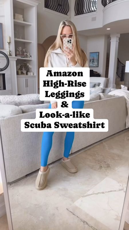 Amazon workout outfit. Which size up one size in this look-alike scuba sweatshirt high-rise viral Amazon leggings. Wearing a small. Love them so much.

#LTKover40 #LTKVideo #LTKsalealert