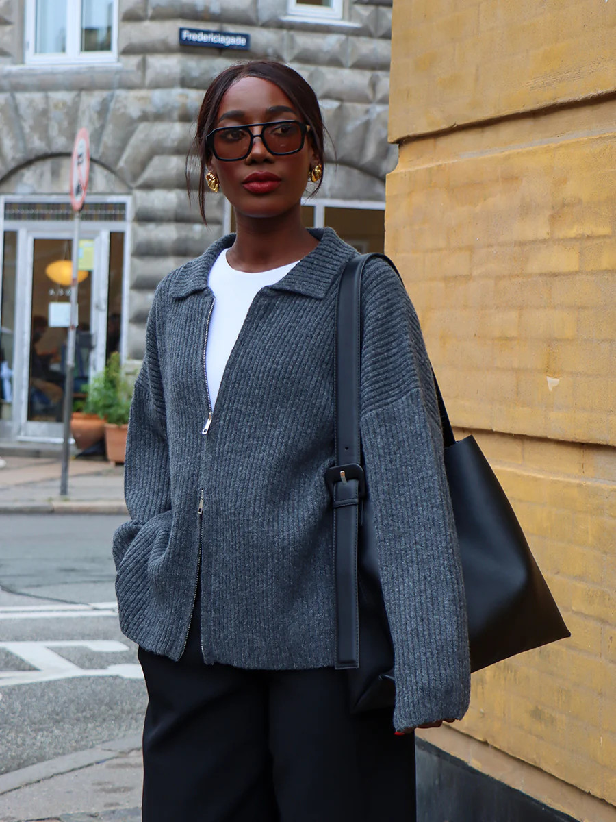 Carla Zipped Knit Jumper - Charcoal | Pretty Lavish (UK)