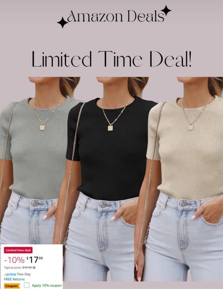 Amazon deals / ZESICA Women's Short Sleeve Crewneck T Shirt 2024 Summer Ribbed Knit Slim Fit Basic Solid Color Tee Tops / travel outfit / work outfit / date night outfit 

#LTKsalealert #LTKworkwear #LTKfindsunder50