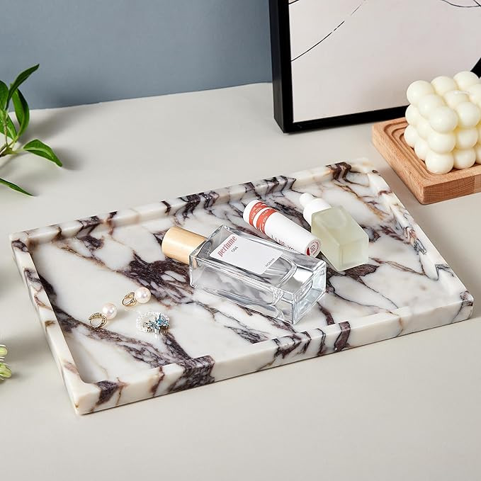 Denique Natural Marble Tray for Bathroom Countertop, Vanity Tray Stone Storage Tray for Home Deco... | Amazon (US)