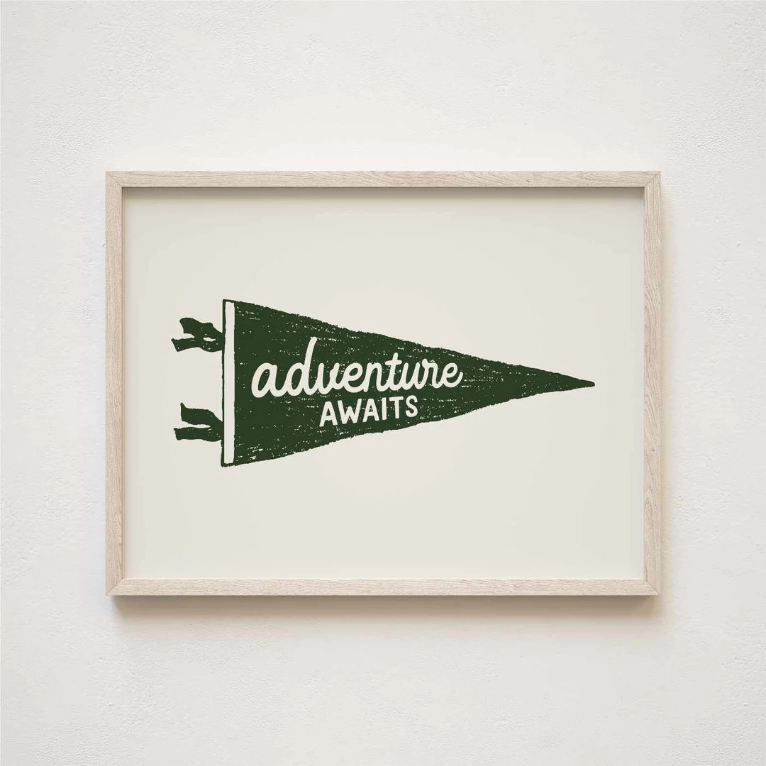 Adventure Awaits Flag Art Print, Poster for Boys Nursery, Playroom or Bedroom Wall, Rustic Campin... | Etsy (US)