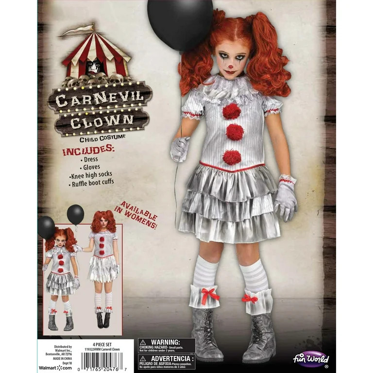 Fun World Inc. Carnevil Clown Halloween Scary Costume Female, Child 4-10, Multi-Color - Walmart.c... | Walmart (US)