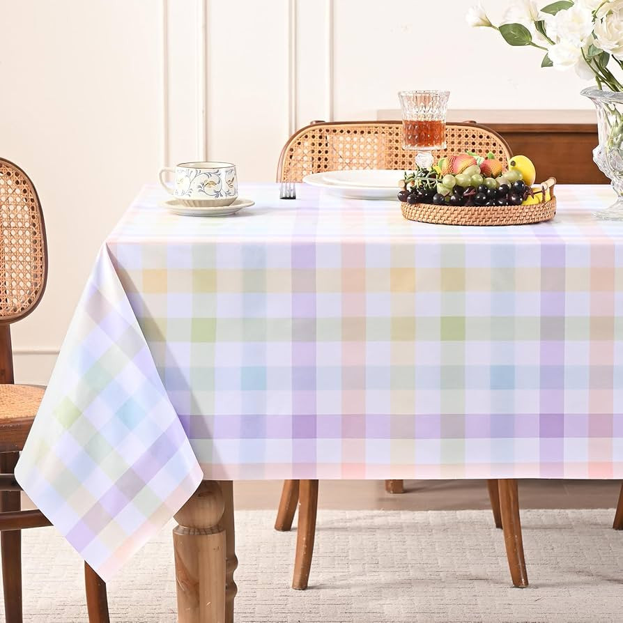 Romanstile Easter Rectangle Vinyl Tablecloth, Spring 100% Waterproof Checkered Plastic Table Clot... | Amazon (US)
