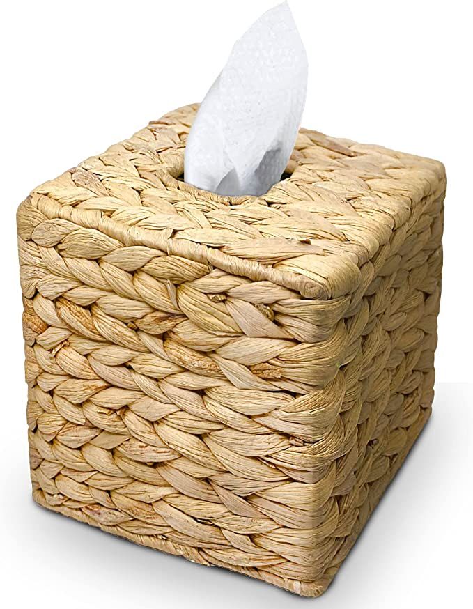 TAGREE Square Seagrass Tissue Box Cover, Rustic Decorative Wicker Water Hyacinth Tissue Box Cover... | Amazon (US)