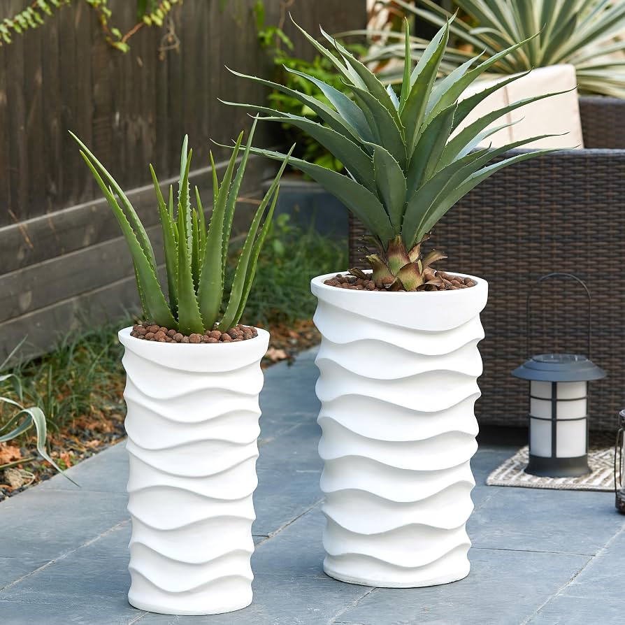 LuxenHome Planters for Outdoor Plants, Set of 2 Garden Plant Pots Indoor Outdoor, MgO Planting Fl... | Amazon (US)
