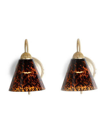 2pk 9.5in Tortoise Shell Glass Shade Rechargeable Led Wall Sconces | TJ Maxx