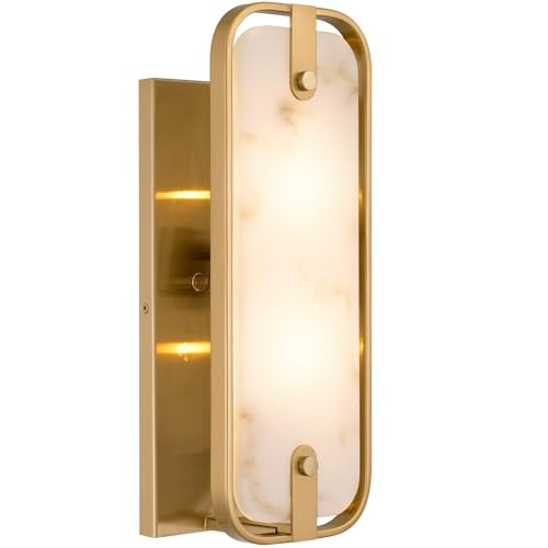 Kira Home Casia 16" Gold Faux Alabaster Wall Sconce, Bathroom Vanity Light | Amazon (US)