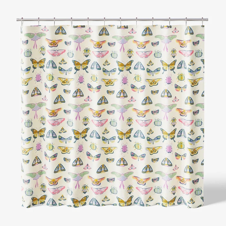 Mainstays Kids Fabric Shower Curtain with Hooks Set, Butterfly | Walmart (US)