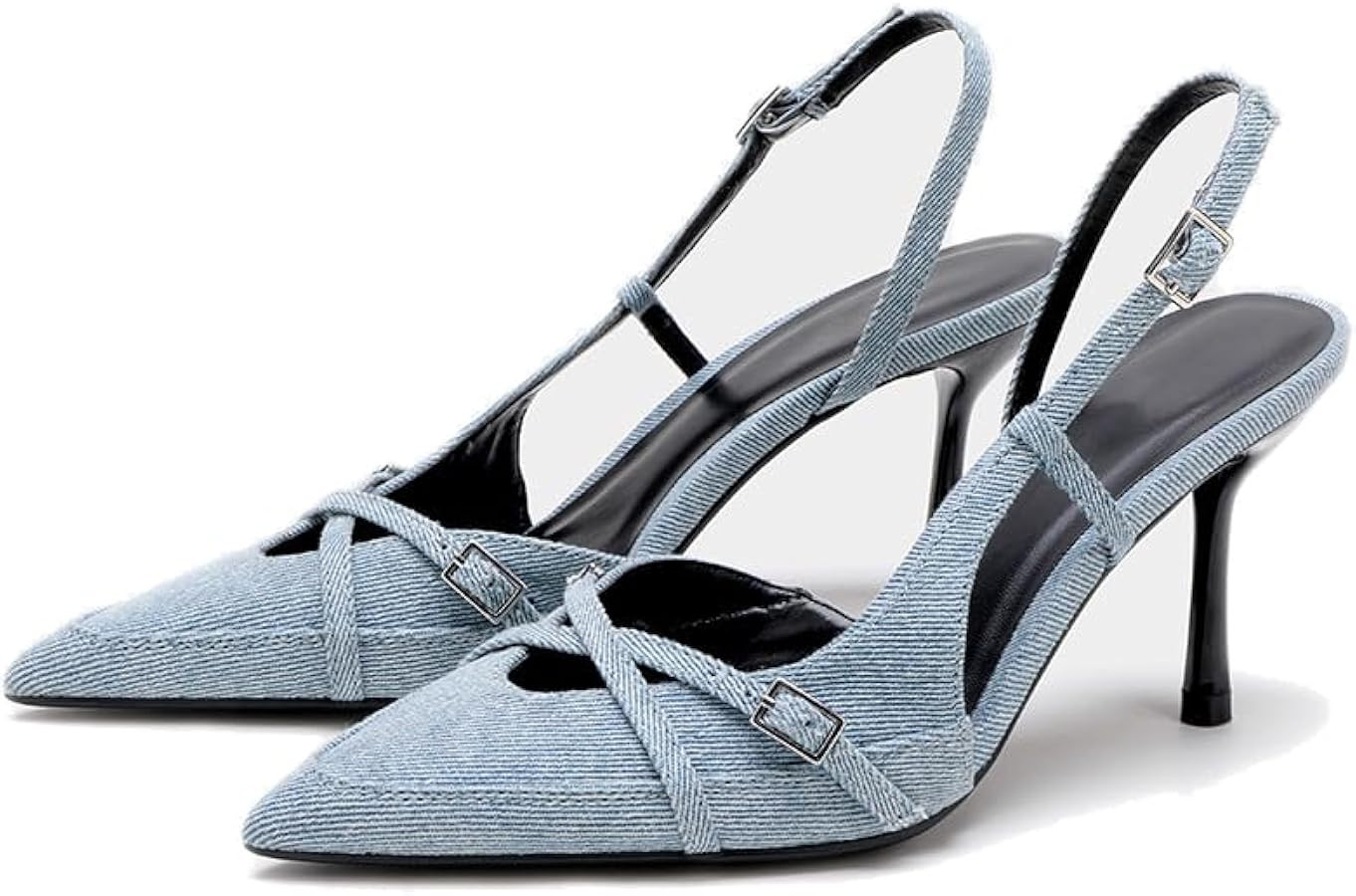 BNXLKLEP Slingback Heels for Women Closed Pointed Toe Kitten Dress Pumps with Buckle Straps Stile... | Amazon (US)