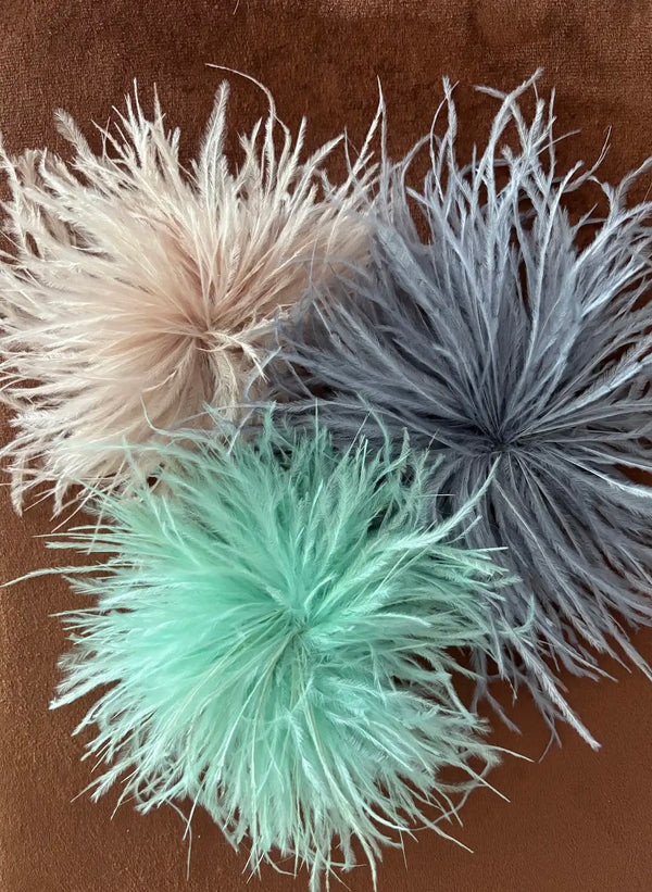 CANYON POMPOM FEATHER BROOCH SET/3 - MIST (SHIPS 8/25) | Fallon Jewelry