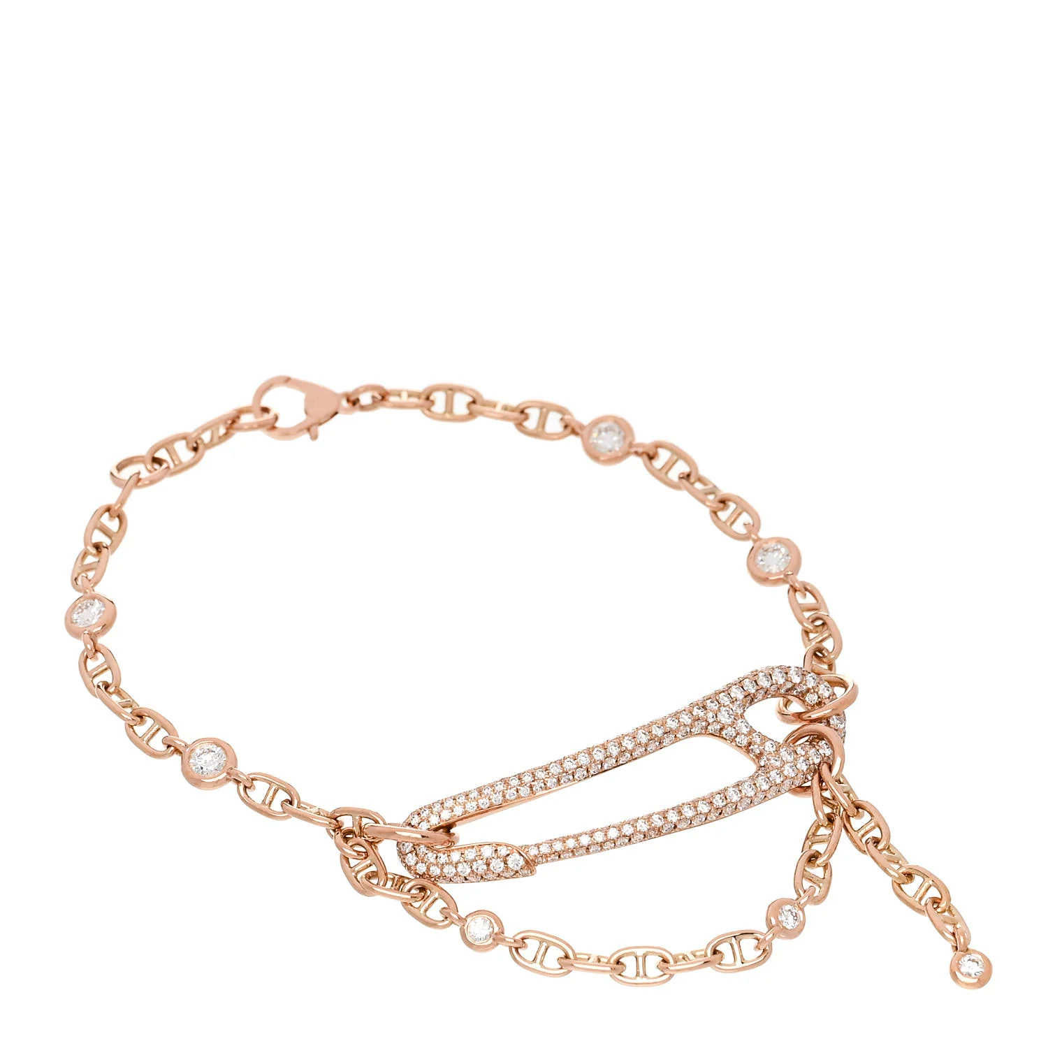 18K Rose Gold Pave Diamond MM Chaine d'Ancre Punk Bracelet ST | FASHIONPHILE (US)