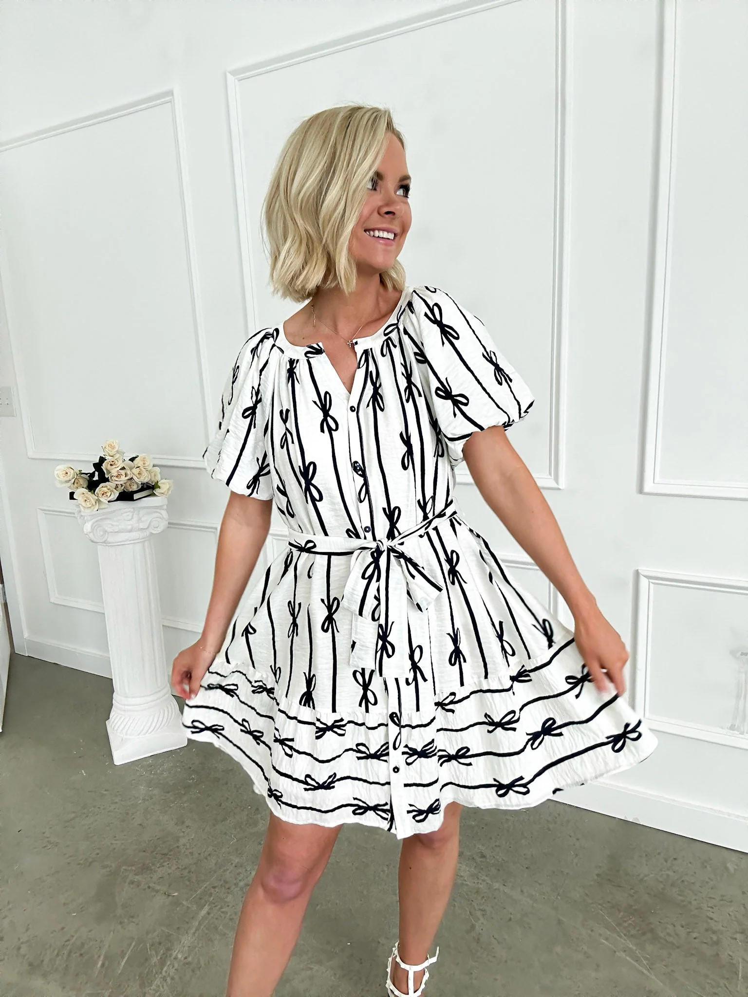 Life's Sweet Moments Navy Bow Print Dress | Flourish in Frills