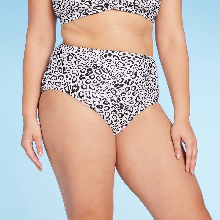 Women's Neutral Leopard Print High Waist Full Coverage Bikini Bottom - Kona Sol™ Cream | Target